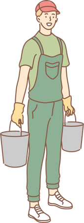 Man is holding water buckets  Illustration
