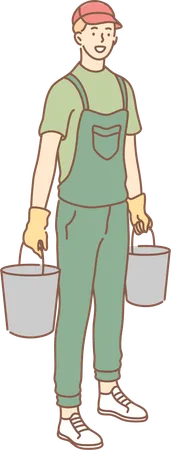Man is holding water buckets  Illustration