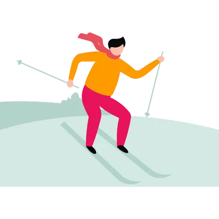 The Boy Is Ice Skiing Illustration