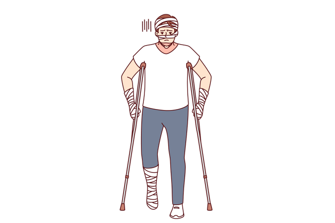Man is injured and have plasters of body  イラスト