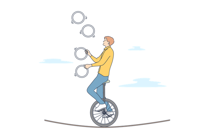 Man is juggling on bicycle  Illustration