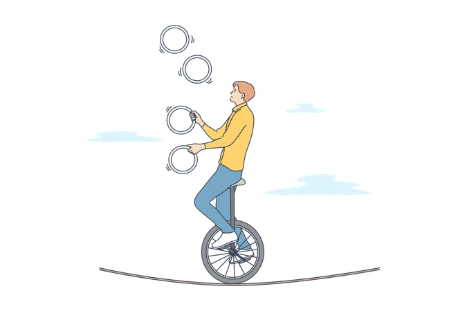Man is juggling on bicycle  Illustration