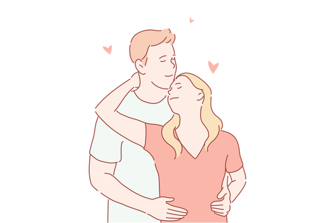 Man is kissing his wife  Illustration