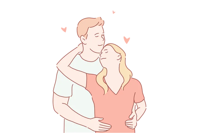 Love Newlyweds Family Sympathy Concept Young Couple Lover Man And Woman Hugging Enjoying Each Other Acquaintance Of Girl And Guy Prelude Of Touch Romantic Satisfaction Simple Flat Vector Illustration