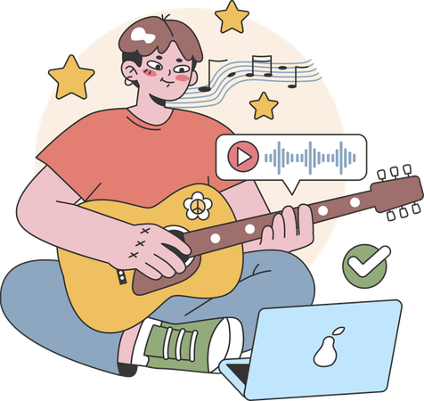 Man is learning online music  イラスト