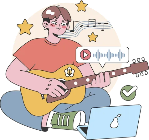 Man is learning online music  イラスト