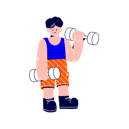 Man is lifting dumbbells at the gym  Illustration