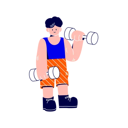 Man is lifting dumbbells at the gym  Illustration