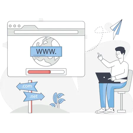 男性がウェブサイトを読み込んでいる  イラスト