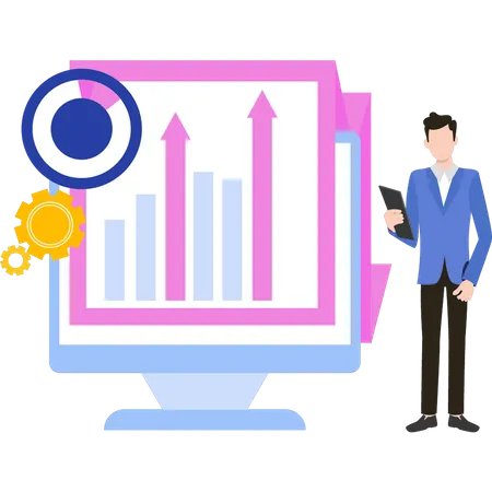Man is looking at a graph on a monitor  Illustration
