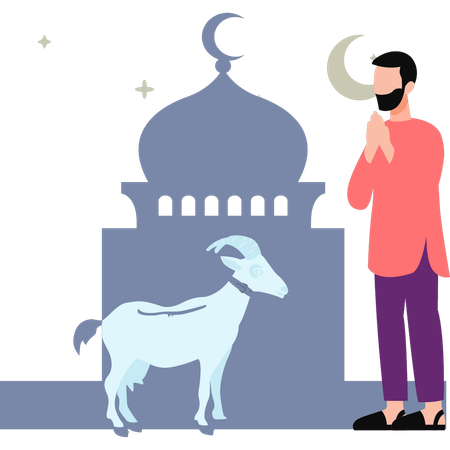Man is looking at goat  Illustration