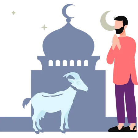 Man is looking at goat  Illustration