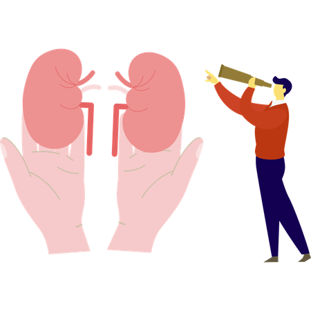 Man is looking at lungs by using spyglass  Illustration