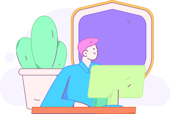 Man is looking at screen for security  Illustration