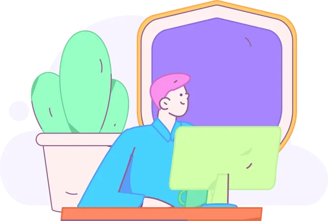 Man is looking at screen for security  Illustration