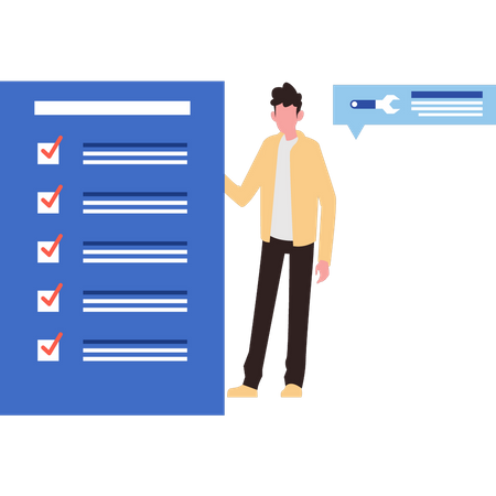 Man is looking at the checklist  Illustration