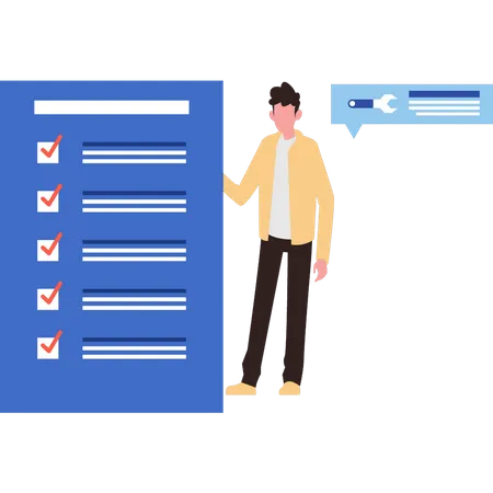 Man is looking at the checklist  Illustration