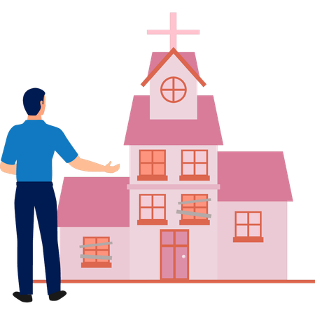 Man is looking gergeti trinity church  Illustration