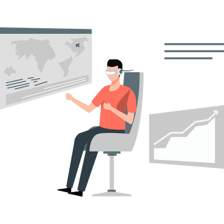 Man is looking map with VR technology  Illustration