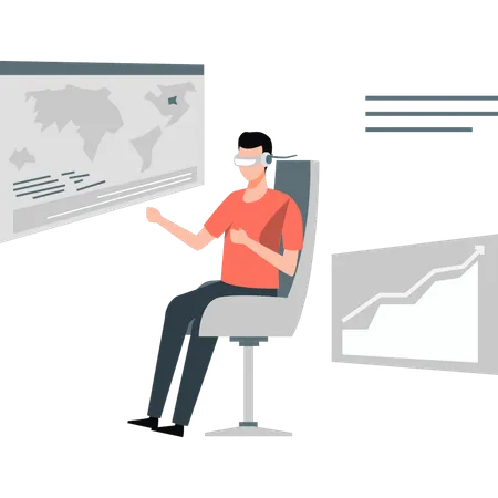 Man is looking map with VR technology  Illustration