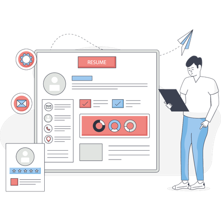 Man is looking online resume  Illustration