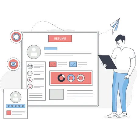 Man is looking online resume  Illustration