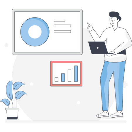 Man is looking pie chart data  Illustration