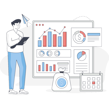 Man is making finicial business report  Illustration