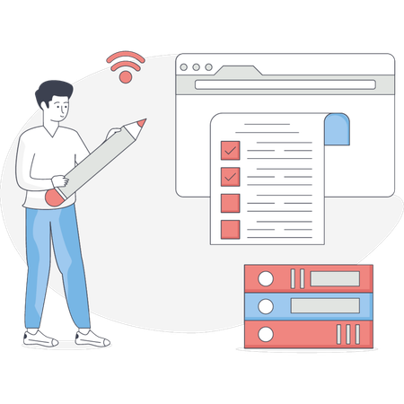 Man is making web checklist  Illustration