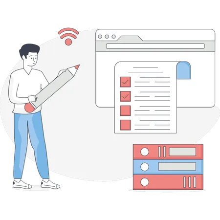 Man is making web checklist  Illustration