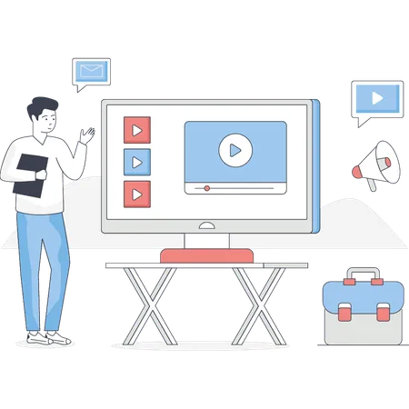 Man is marketing social video  Illustration