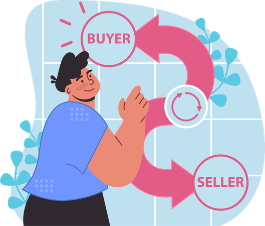 Man is meditator between buyer and seller  Illustration
