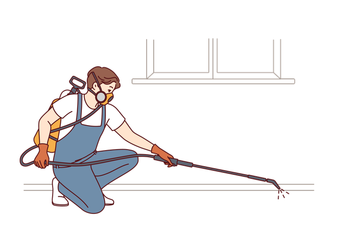 Man is ndoing pest control using disinfection equipment  Illustration
