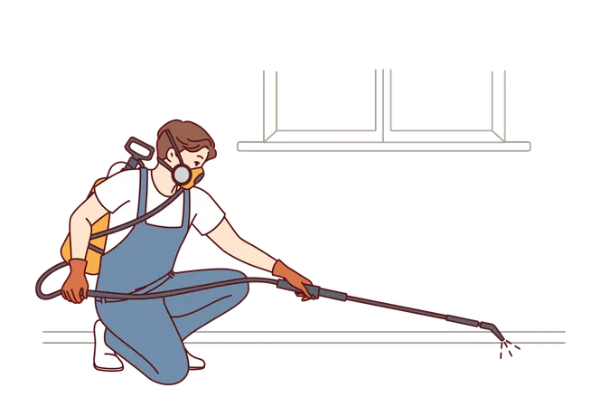 Man is ndoing pest control using disinfection equipment  Illustration