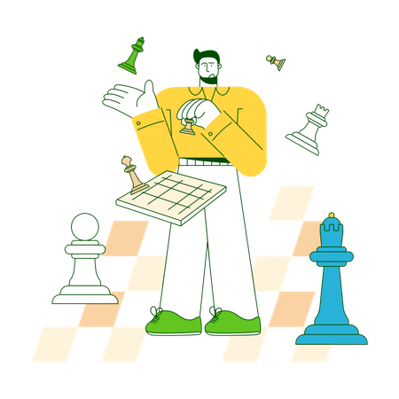 Man is planning a strategy with chess  Illustration