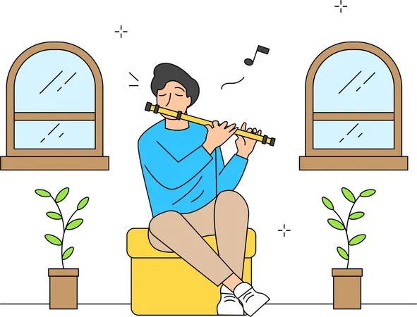 Man is playing flute  Illustration
