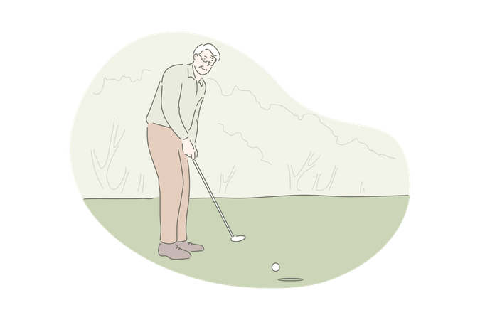 Man is playing golf  イラスト