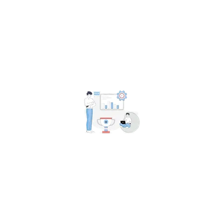Man Is Pointing Business Trophy  Illustration