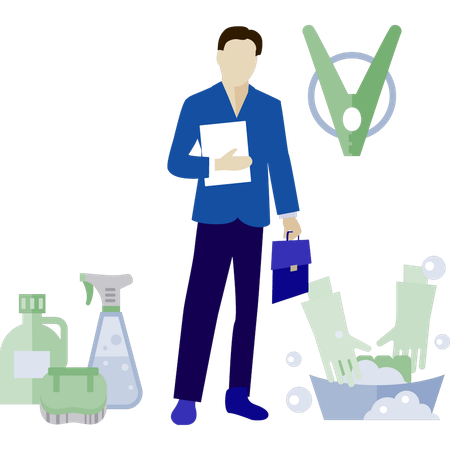 Man is pointing cloth hang pin  Illustration