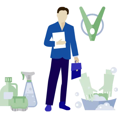 Man is pointing cloth hang pin  Illustration