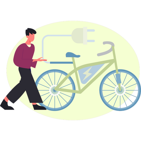 Man is pointing electric bicycle  Illustration