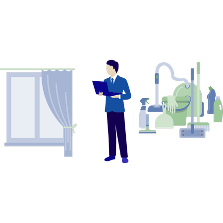 Man is pointing house cleaner  Illustration