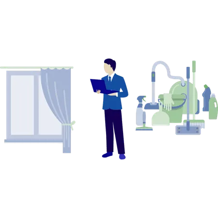 Man is pointing house cleaner  Illustration