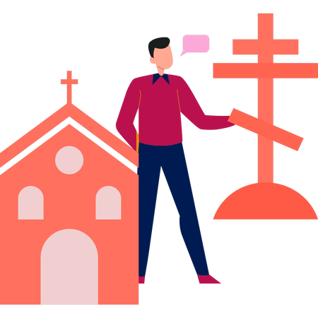 Man is pointing lutheran church  Illustration