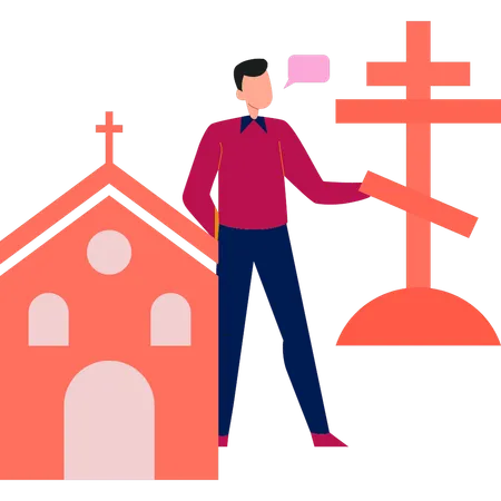 Man is pointing lutheran church  Illustration