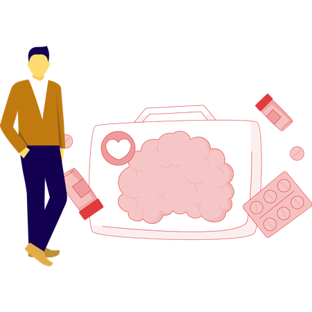 Man is pointing medicine box  Illustration