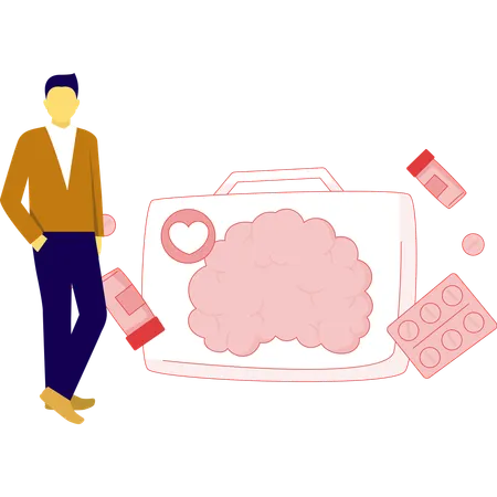 Man is pointing medicine box  Illustration