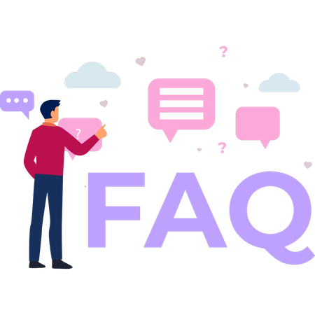 Man is pointing out the most FAQs about any website  Illustration