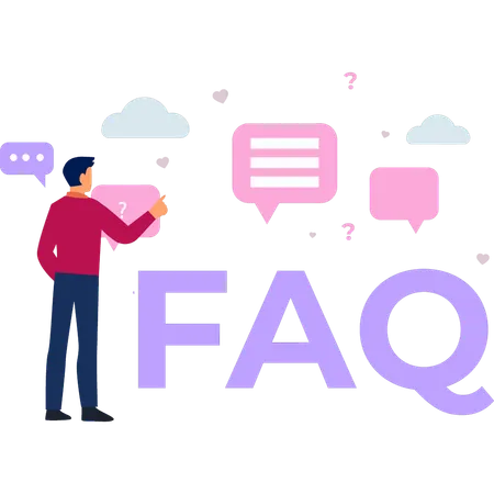 Man is pointing out the most FAQs about any website  Illustration