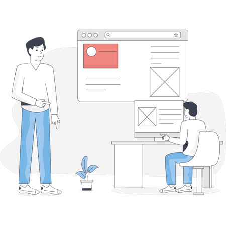 Man is positioned in front of a computer screen engaged with the content  Illustration